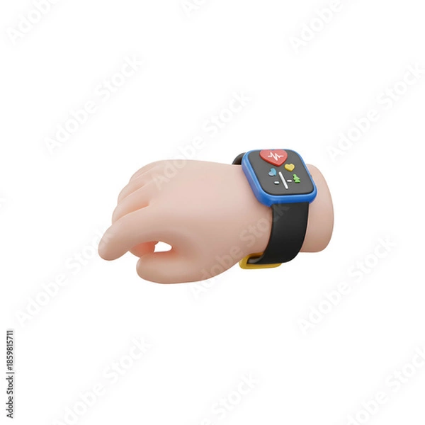 Fototapeta Childs Hand Wearing Smart Watch.