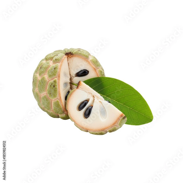 Obraz Custard apple with slice and leaf on Transparent Background