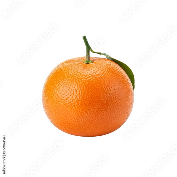 Obraz Fresh mandarin orange with stem and leaf on Transparent Background