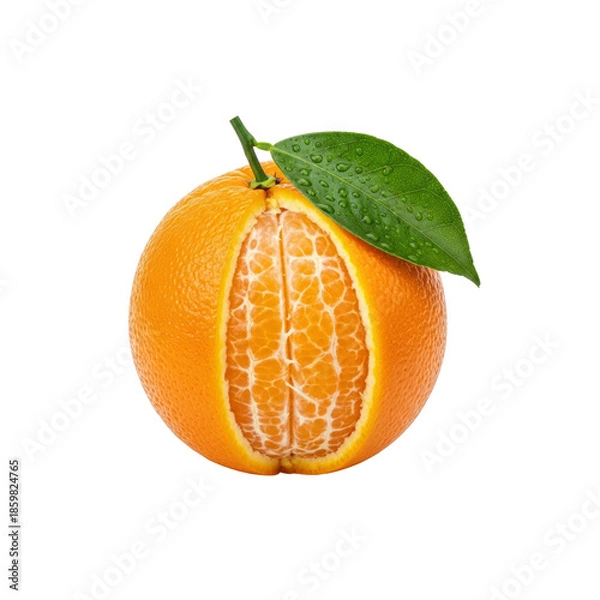 Obraz Peeled mandarin orange with leaf