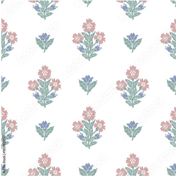 Obraz FLORAL BLOCK PRINT REPEAT VECTOR PATTERN FLOWER DESIGN BOHO PATTERN
