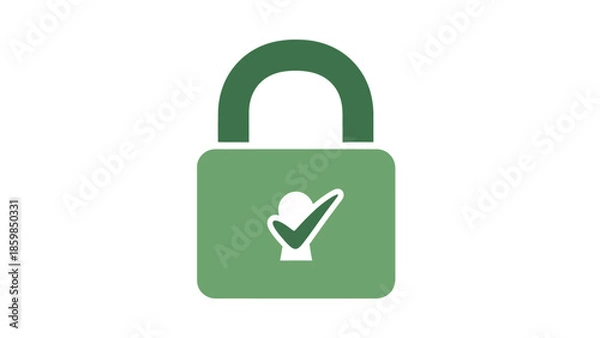 Fototapeta Green Padlock with Checkmark Icon Security.