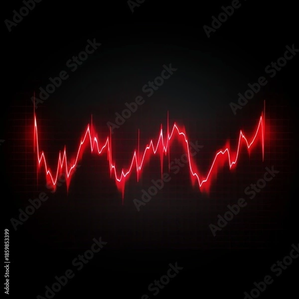 Obraz Fluorescent Red Waveform on Dark Background Visualizing Data and Electronic Signals