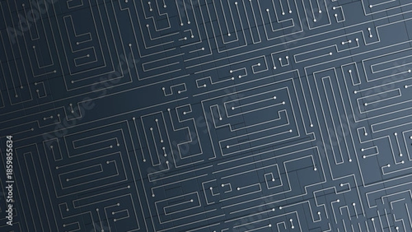 Obraz Top View Abstract Grey Electronic Circuit Diagram Background. 3d rendering