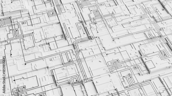 Obraz Clean White Futuristic 3D Architecture Tech Background. 3d rendering