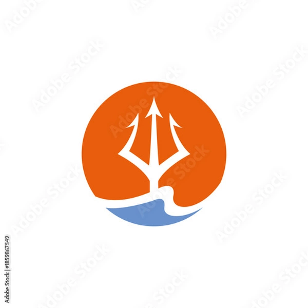 Obraz trident logo with waves and sun in flat design concept