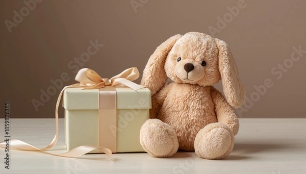 Obraz Teddy Bear and Gift Box