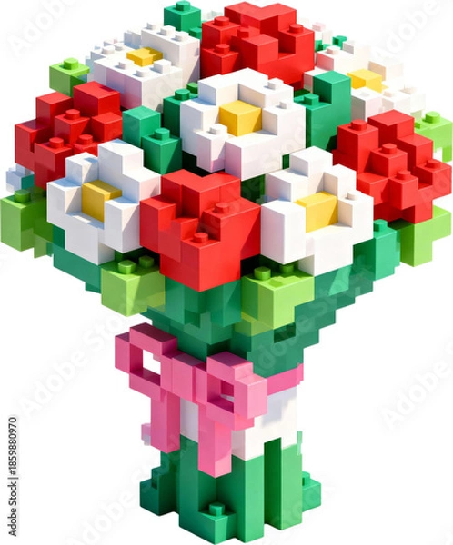 Obraz 복셀 블록 스타일 웨딩 꽃다발 일러스트 요소