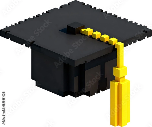 Obraz 복셀 블록 스타일 졸업 학사모 3D 요소