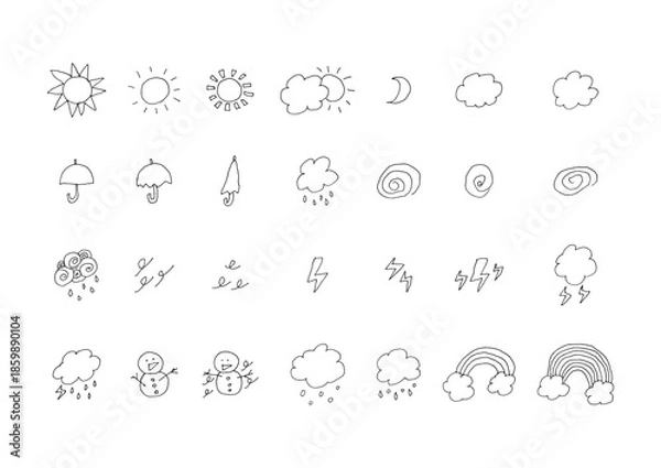 Obraz 天気の手描きイラストセット