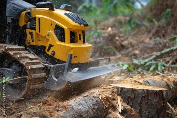 Obraz yellow stump grinder cutting tree