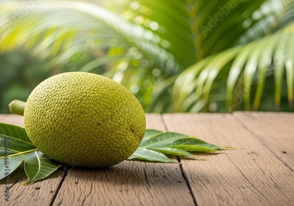 Obraz breadfruit on wooden table with natural background