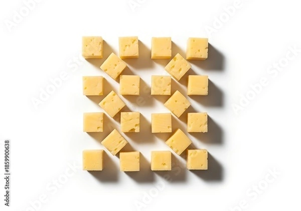 Obraz Cheese Cubes Flat Lay on White Background