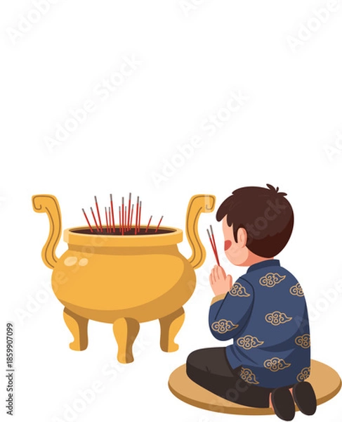 Obraz Boy Praying with Incense 