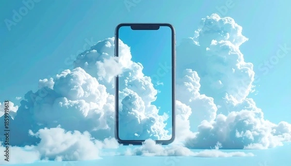 Obraz Smartphone Displaying Sky and Clouds - A Digital Dreamscape.