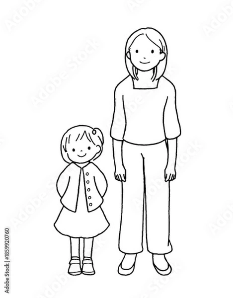 Obraz 母と娘の可愛らしいイラスト。線画