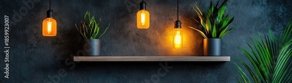 Obraz Rustic home decor with warm lighting and greenery.