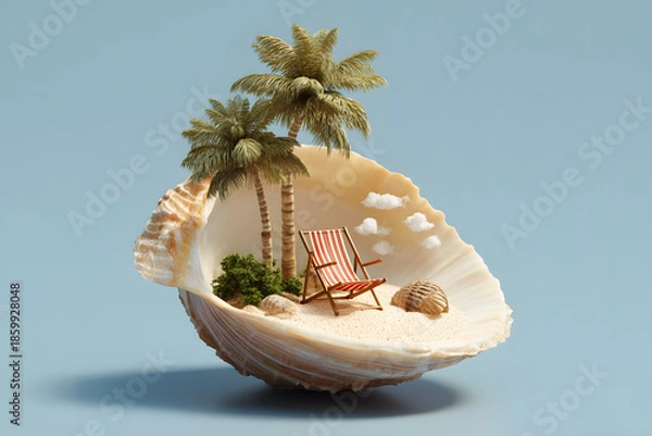 Obraz a shell with a chair and a palm tree