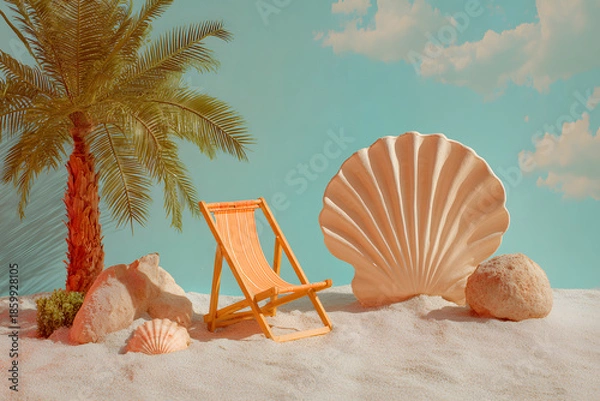 Obraz a chair and a shell on a beach