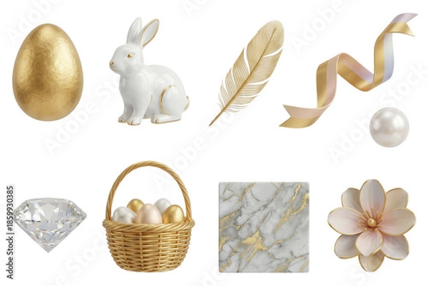 Obraz Elegant Easter Decorations: Golden Eggs and Spring Elements