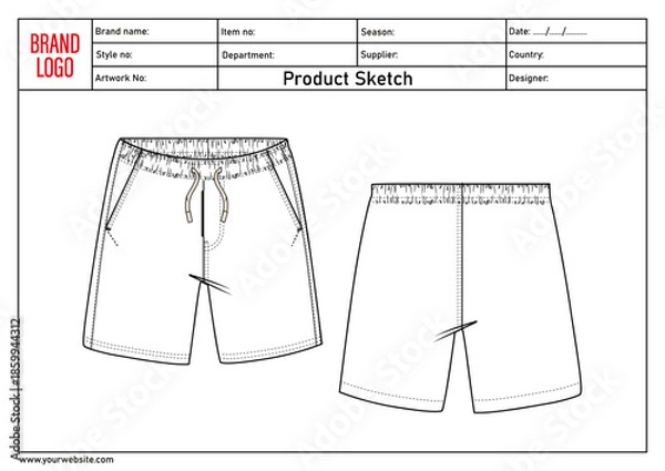 Obraz Shorts pant vector illustration template front and back	