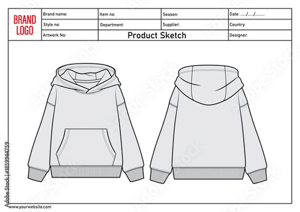 Obraz Hoodie Technical drawing fashion flats vector illustration template front and back