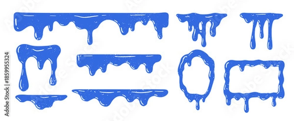 Obraz  Blue paint drips create dynamic liquid frames with splashing borders, perfect for modern vector design elements and creative graphic decoration projects.
