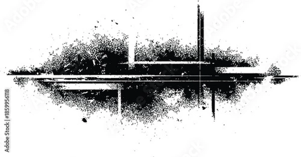 Obraz Abstract grunge distressed black ink texture with lines dynamic element vector background overlay