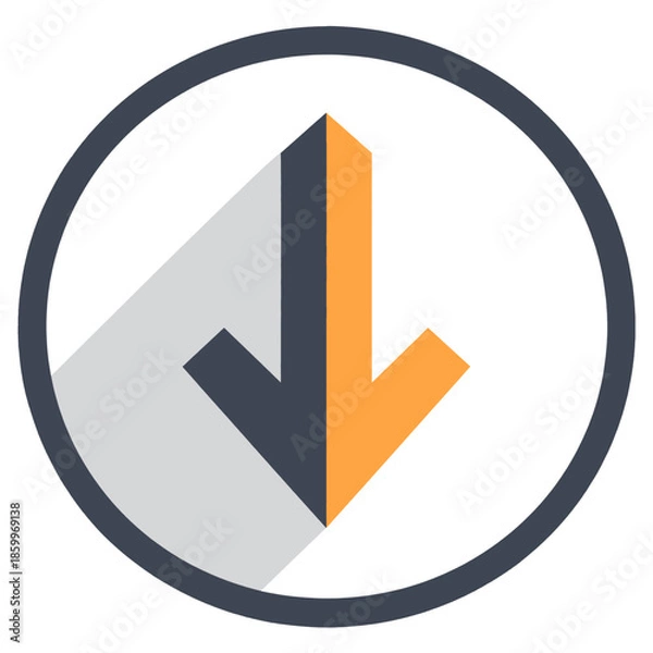 Fototapeta Downward Pointing Arrow Graphic in a Gray Circle With Shadow
