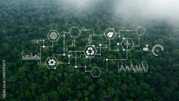 Obraz Abstract Eco-Friendly Technology Concept Over Forest