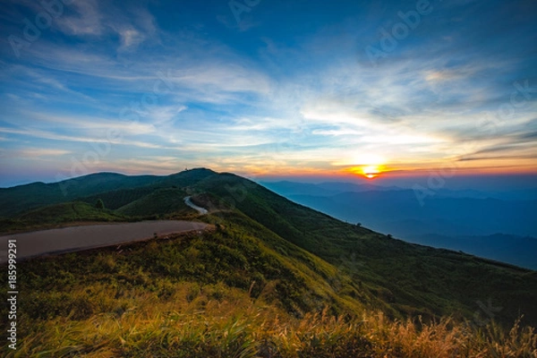 Obraz beautiful sunset sky at chang suk border police operation camp in kanchanaburi western of thailand