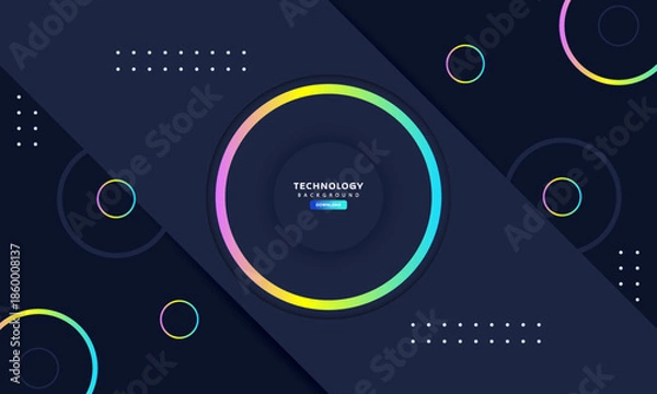 Obraz Dark Abstract Technology Background with Neon Blue Circular Ring