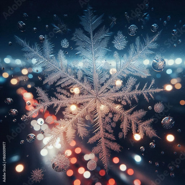 Obraz きらめく雪の結晶とボケた光