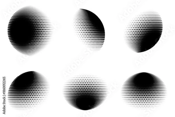 Obraz Abstract 3D Halftone Dotted Sphere and Ellipse Set