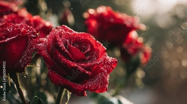 Obraz dew-covered red roses 