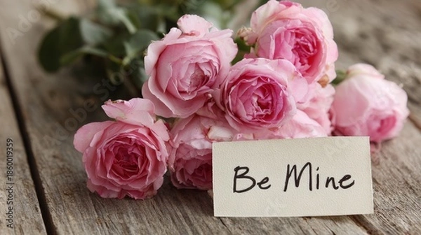 Obraz Pink roses with a note Be Mine