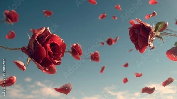 Obraz Red roses falling slowly in the air