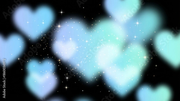 Obraz キラキラしたエフェクト、ポップで可愛いハートの背景
