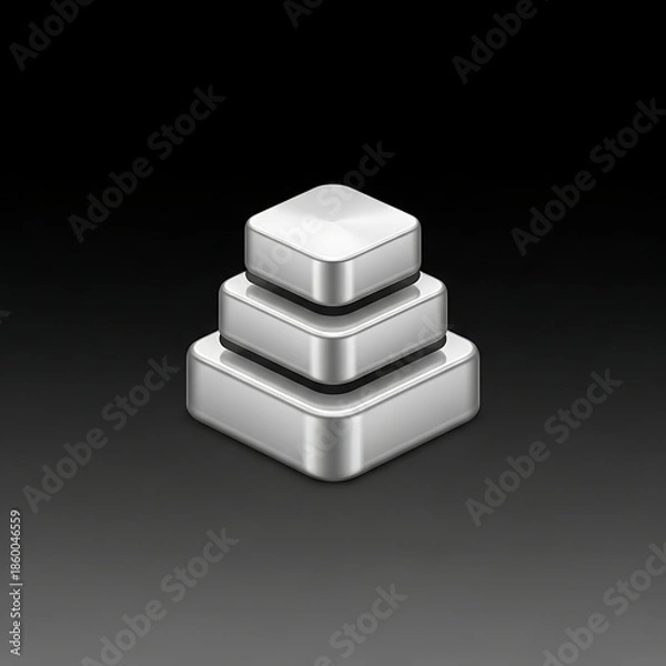 Obraz Polished Silver Metallic Pyramid Stack Icon on Elegant Black Background