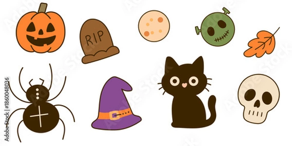 Obraz Set with cute cartoon halloween elements.