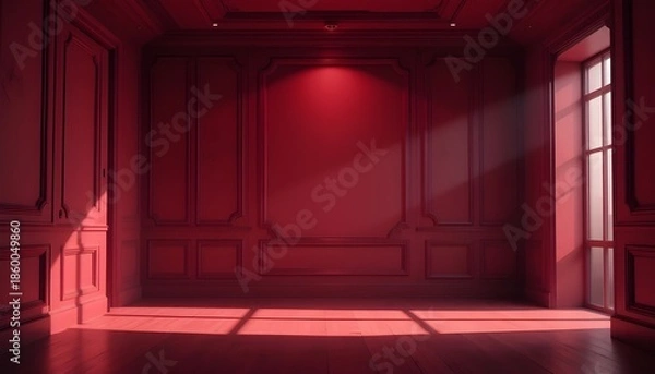 Obraz Attractive ruby red 3D room background with dramatic low light shading and soft vignette effect