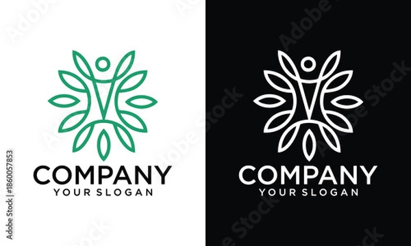 Obraz Creative Wellness logo design with unique line style. Premium Vector