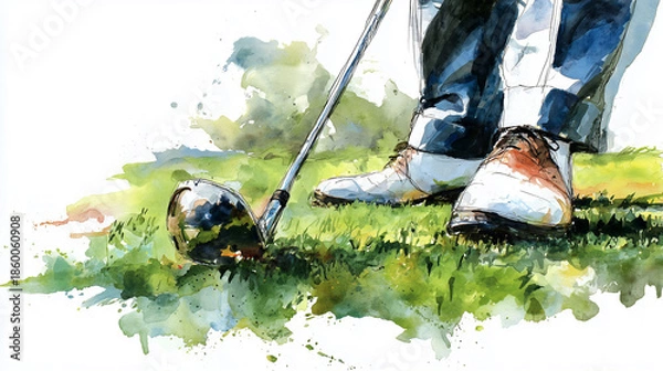Obraz ゴルフの水彩イラスト。孤立した。白背景