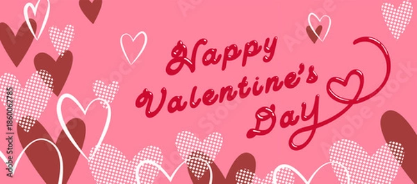 Obraz チョコレートのツヤ感がある文字とハートがいっぱいのバレンタインカード　ベクターイラスト