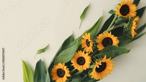 Obraz Bright sunflowers on a white background