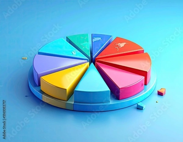 Obraz Colorful 3D pie chart with tiered levels on a solid blue backdrop
