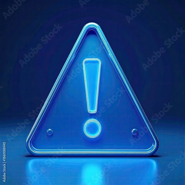 Obraz A glowing, blue triangular warning sign with an exclamation point