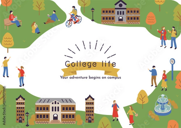 Obraz キャンパスライフを楽しむ学生達