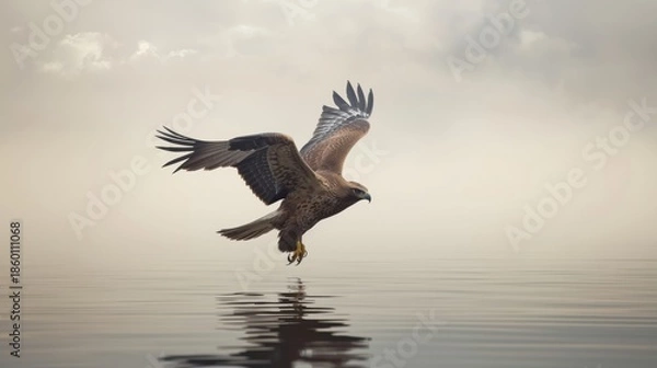 Fototapeta Eagle soaring over calm waters