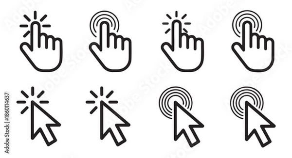 Obraz Cursor icon set hand pointer and mouse cursor for click action isolated on white background vector illustration